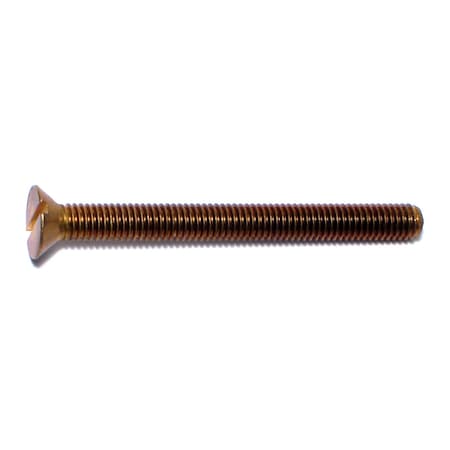 #10-32 X 2 In Slotted Flat Machine Screw, Plain Brass, 15 PK